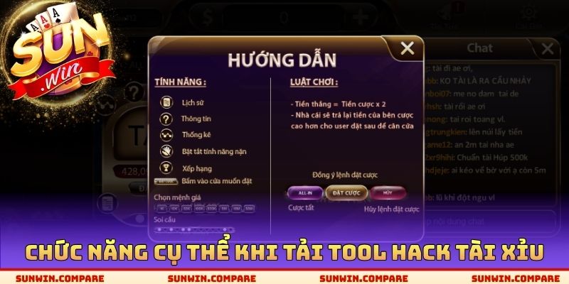 Tải Tool Hack Tài Xỉu SUNWIN - Đa Dạng Chức Năng Khác Nhau 3 Chức năng cụ thể khi tải Tool Hack tài xỉu